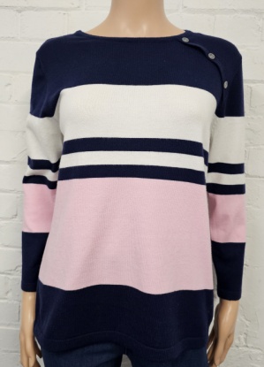 Claudia C Wide Stripe Round Neck 3/4 Sleeve Jumper